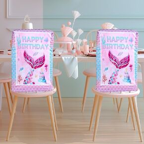 Dining Chair Covers, Mermaid Birthday Dining Room Chair Covers Set of 2, Stretch Kitchen Chair Cover, Washable Chair Slipcovers for Birthday, Baby Shower, Home or Party