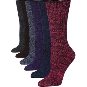 Tipi Toe 6-Pack Winter Boot Socks For Women - Available in Cotton Or Wool Blend - Crew Warm Socks Size 9-11