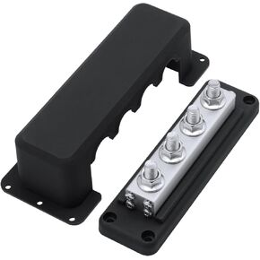 600A Heavy Duty Bus Bar Nickel-Plated Red Copper Distribution Block 300V AC / 48V DC 4 3/8 inch (M10) Terminal Studs 8 Screws Electrical Positive Battery Buss Bars with Cover Marine (Red)