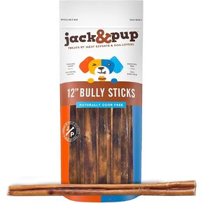 Jack&Pup 6 Inch Bully Sticks for Medium Dogs | Thick Odor Free Bully Sticks for Large Dogs | All Natural Beef Pizzle Sticks (Thick, 24 Pack)