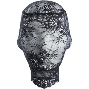 Black Lace Masquerade Full Face Veil Mask Gothic Hollow Out See Through Hood Head Cover Party Eyemask for Men Women