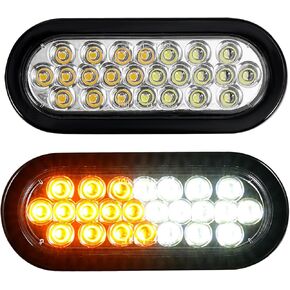 2 قطعة 6.5 بوصة بيضاوية LED كهرمان/أبيض ستروب أضواء 6.5 بوصة 24 LED مقطورة ذيل ستروب أضواء شاحنة سحب مقطورة، الحلقات المطاطية وأسلاك التوصيل المصنوعة 3 شوكات متضمنة، 10 فولت - 30 فولت