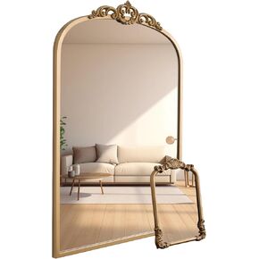 1 Set Vintage Mirror 20x30 Gold Antique Mirror Baroque Arched Ornate Traditional Brass Mirror and 8.5x12 Vintage Vanity Makeup Desk Table Mirror for Bathroom Entryway Living Room Hallway Fireplace