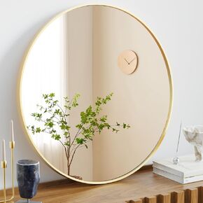 Elevon Gold Round Wall Mirror 24 Inch, Bathroom Mirrors for Over Sink, Circle Mirror for Bathroom, Entryway, Bedroom, Vanity