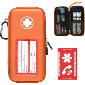 EpiPen Carry Case, Hard Emergency Medical Bag with Carabiner-for 2 EpiPens, Asthma Inhaler, Auvi-Q,Eye Drops,Anti-Histamine,Allergy Medication,Diabetes Travel Case for Adults (Normal Size)
