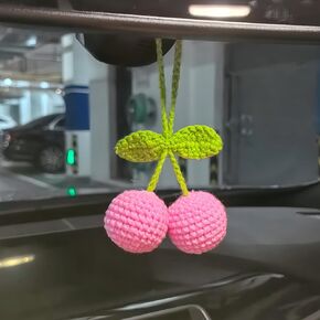Car Rear View Mirror Hanging Accessory, Cute Cherry Car Accessories, Crochet Car Decor, Hand Knitted Car Mirror Hanger