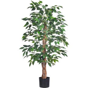 Artificial Ficus Tree 5FT Faux Silk Plants with Sturdy Plastic Nursery Pot,Fake Ficus Trees for Home Office Farmhouse Indoor Outdoor Decor Perfect Housewarming Gift (5FT-1Pack)