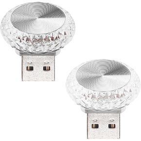 مصباح جو داخلي للسيارة USB LED، إضاءة داخلية كريستالية صغيرة LED للسيارة، إضاءة محيطة لصندوق السيارة، إضاءة LED داخلية للديكور لجميع الديكورات الداخلية للسيارة، قطعتان من الإضاءة الليلية (أزرق)