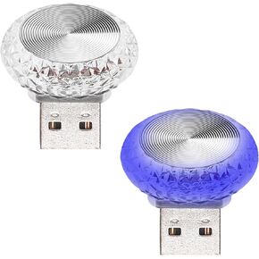 USB LED Car Interior Atmosphere Lamp, Crystal Mini USB LED Car Interior Ambient Light, Trunk Ambient Light, Decoration Light Ambient Interior Led Light for All Car Interiors, 2 Pcs Night Light (Blue)
