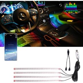 Smart USB Interior Car LED Strip Light with App Control, RGB Neon Atmosphere Lights, USB 5V Ambient Night Light Decorative Lamp, Multi Color Strip Light for Cars with Music and DIY Mode (RGB 36LEDs)