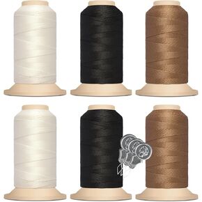 Gutermann Upholstery Thread 300m/328yd (737894) - 100% Polyester - 6 Pack Bundle with 3 Bella's Crafts Needle Threaders (Oyster, Black, Slate)