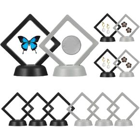 PATIKIL 3D Floating Frame Display Stand, 12 Pack 2.8x2.8 Inch Challenge Coin Display Stand Holder Transparent PE Jewelry Storage Box Floating Display Case with Base, White&Pink