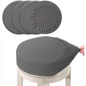 BUYUE 4 pcs Bar Stool Covers Dia.14"-16“, Luxury Crease-Resistant Jacquard Fabric Stretch Washable Vanity Stool Slipcovers, (Round, 4 Counts, Navy Blue)