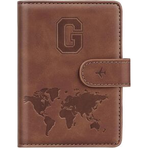Passport Holder Wallet Cover Personalized Letter A-Z Travel Wallet RFID Blocking Passport Cover Wallet Case for Travel Passport Book Holders for Women and Men, Brown-M
