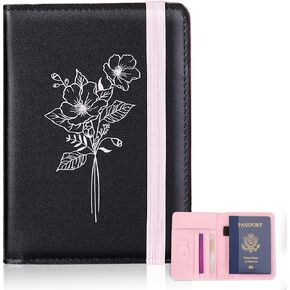 Passport Holder Cover PU Leather Passport Cover RFID Blocking Passport Case with Transparent Card Slot Passport Wallet Travel Essentials for Women Men, Black