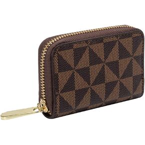 BRTOO RFID Credit Card Holder for Women Small Wallets Ladies 9 Card Slots Cute Pattern Keychain Organizer Black Blocking Zipper Fun Purse Minimalist Girls Cash Change Card Case(Square Coffee)