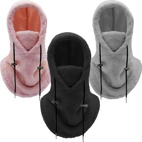 3 Pack Winter Balaclava Ski Hood Mask Cold Weather Face Mask Warm Face Cover Hooded Scarf Hat for Women Winter Running Skiing Cycling, 3 Colors