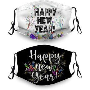 Happy New Year Face Mask, Washable Bandanas Reusable Mask with Filter Pocket for Women Men