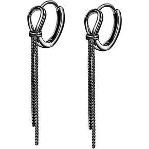 SLUYNZ 925 Sterling Silver Hoop Earrings Tassel for Women Teens Bow Hoop Earrings Huggie Dangling Chain