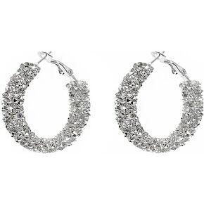 Shiny Small Hoop Earrings for Women Girls Boho Rhinestone Wrapped Hoops Dangle Huggie Earring Lightweight Comfortable Sparkle Wedding Christmas Birthday Jewelry Gifts 30mm