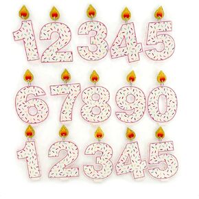 Set of 15 Birthday Candle Earrings - 15 Single Stud Earrings with Numbers 0-9 & Extra 1-5, Pink Outline, Sprinkles, Glitter Flame