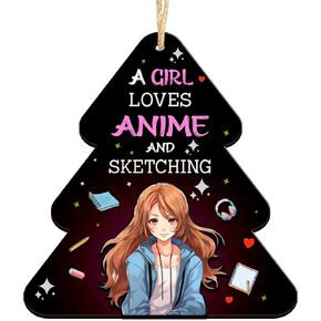 All Over Printed Anime Ornaments, A Girl Loves Anime Christmas Ornaments, Holiday Keepsake Xmas Tree Hanging Decor, Gifts for Anime Lover, 2-Layers Wooden Ornament 3.5 Inches
