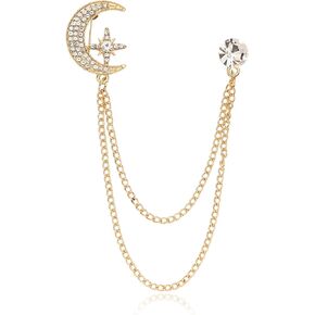 Crystal Moon Planet Guitar Lapel Pin for Men Collar Pins Rhinestone With Hanging Chain Lapel Pins for Men's Suit Accessories Brooch Pin Fashion Jewelry for Men Women