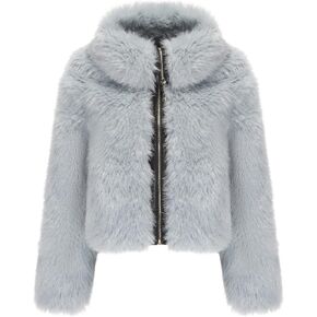 FYYIYI Women Faux Fur Jacket Zip Up Large Turn-Down Collar for Short Jackets Fall and Winter Warm Fluffy Cardigan Coat