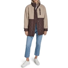 Andrew Marc Women's Mixed Media Tunic Length Faux Sherpa Jacket