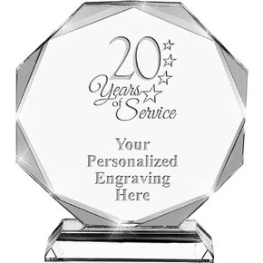 20 Years of Service Crystal Awards, 6.75" Custom Years of Service Award with Engraving Included Prime