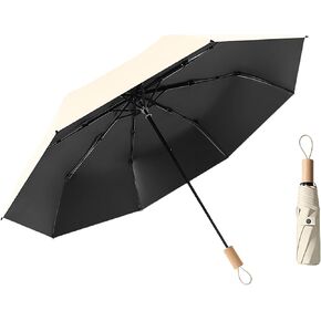 erised's bifrost Nordic Style Compact Folding Umbrella Wood Handle Coating Layer Fabric Blocking UV Protection 99.9%/Lightweight Portable/Car/Small Travel Backpack/Rain Sun Anti UPF 50/Men Women Kids