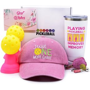 Pickleball Gifts for Women, Funny Pickleball Birthday Gifts Basket for Pickleball Lovers Friends, Pickleball Accessories Set with Pickleball Hat Tumbler for Pickleball Fans
