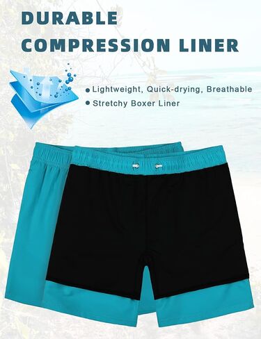 unitop Men's Swim Trunks with Compression Liner Quick Dry Bathing Suit Summer Beach Shorts with Pockets in Saudi Arabia