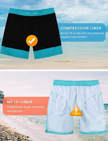 unitop Men's Swim Trunks with Compression Liner Quick Dry Bathing Suit Summer Beach Shorts with Pockets in Saudi Arabia