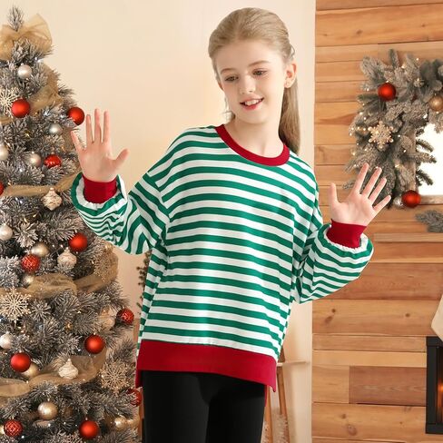 Girls Sweatshirt Kids Striped Long Sleeve Shirts Oversized Crewneck Pullover Tops Fall Clothes 5-14 Years in Saudi Arabia