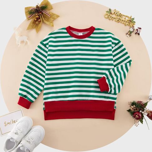 Girls Sweatshirt Kids Striped Long Sleeve Shirts Oversized Crewneck Pullover Tops Fall Clothes 5-14 Years in Saudi Arabia