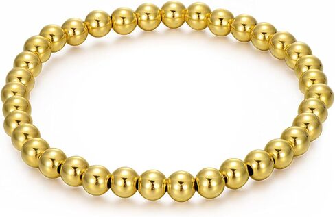 14K Gold 3mm/4mm/5mm/6mm Gold Bead Stretch Bracelet for Women, 14K Gold Bead Ball Stretch Bracelet, Stretchable Gold Ball Bead Stretch Bracelet for Women, 5inch-9inch in Kuwait