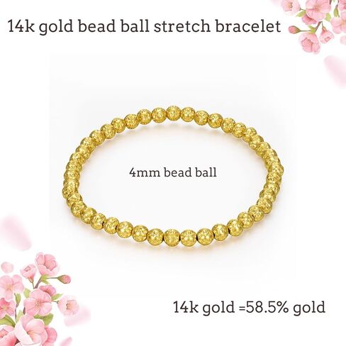 14K Gold 3mm/4mm/5mm/6mm Gold Bead Stretch Bracelet for Women, 14K Gold Bead Ball Stretch Bracelet, Stretchable Gold Ball Bead Stretch Bracelet for Women, 5inch-9inch in Kuwait