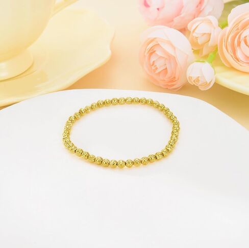 14K Gold 3mm/4mm/5mm/6mm Gold Bead Stretch Bracelet for Women, 14K Gold Bead Ball Stretch Bracelet, Stretchable Gold Ball Bead Stretch Bracelet for Women, 5inch-9inch in Kuwait