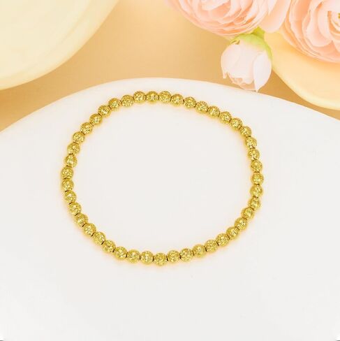 14K Gold 3mm/4mm/5mm/6mm Gold Bead Stretch Bracelet for Women, 14K Gold Bead Ball Stretch Bracelet, Stretchable Gold Ball Bead Stretch Bracelet for Women, 5inch-9inch in Kuwait
