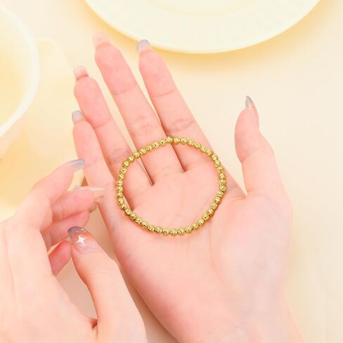 14K Gold 3mm/4mm/5mm/6mm Gold Bead Stretch Bracelet for Women, 14K Gold Bead Ball Stretch Bracelet, Stretchable Gold Ball Bead Stretch Bracelet for Women, 5inch-9inch in Kuwait