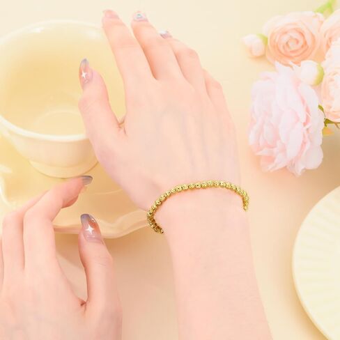 14K Gold 3mm/4mm/5mm/6mm Gold Bead Stretch Bracelet for Women, 14K Gold Bead Ball Stretch Bracelet, Stretchable Gold Ball Bead Stretch Bracelet for Women, 5inch-9inch in Kuwait