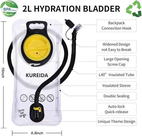 Hydration Bladder 2 Liter Water Bladder for Hiking Backpack | Leakproof | BPA Free | Replaceable Bite Valve in Saudi Arabia