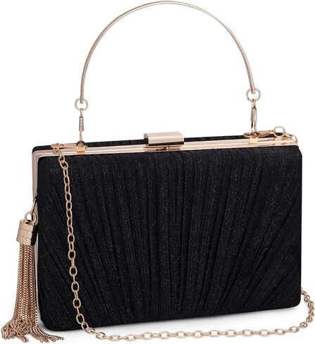 YYW Evening Handbag Women Gold Pleated Clutch Purse with Top Handle and Chain Small Tassel Clutch for Formal Wedding Party in Saudi Arabia