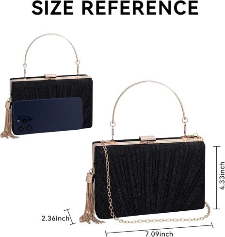 YYW Evening Handbag Women Gold Pleated Clutch Purse with Top Handle and Chain Small Tassel Clutch for Formal Wedding Party in Saudi Arabia