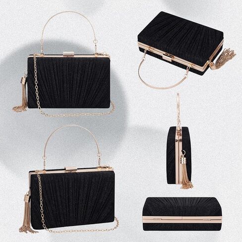 YYW Evening Handbag Women Gold Pleated Clutch Purse with Top Handle and Chain Small Tassel Clutch for Formal Wedding Party in Saudi Arabia