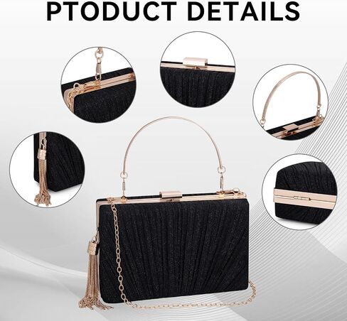 YYW Evening Handbag Women Gold Pleated Clutch Purse with Top Handle and Chain Small Tassel Clutch for Formal Wedding Party in Saudi Arabia