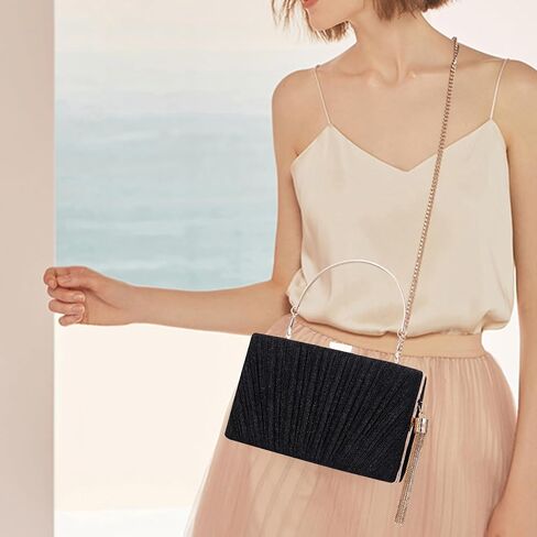 YYW Evening Handbag Women Gold Pleated Clutch Purse with Top Handle and Chain Small Tassel Clutch for Formal Wedding Party in Saudi Arabia