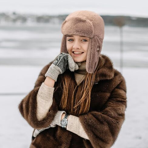 Piecees Fur Trapper Hat for Women Men Winter Hats with Ear Flaps Fuzzy Russian Ushanka Fluffy Snow Hat for Cold Weather Warm in Kuwait