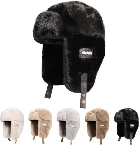 Piecees Fur Trapper Hat for Women Men Winter Hats with Ear Flaps Fuzzy Russian Ushanka Fluffy Snow Hat for Cold Weather Warm in Kuwait